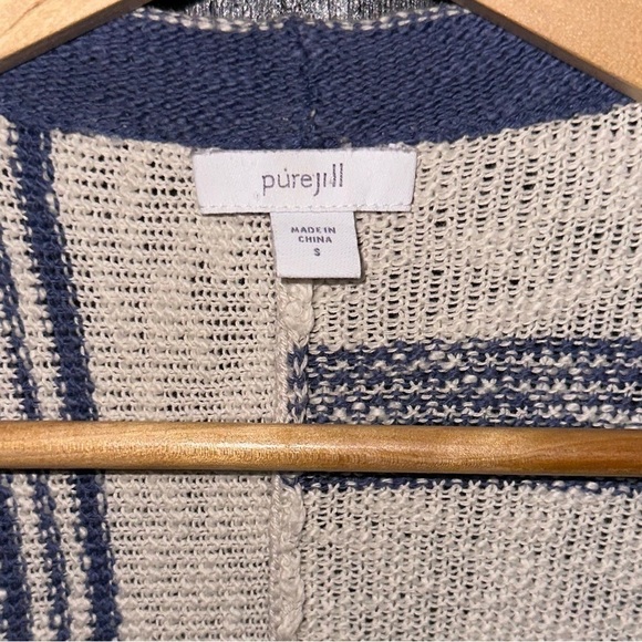 J. Jill Pure 100% Cotton Knit Oversized Boho Striped Open 3/4 Sleeves Cardigan S - Picture 2 of 9